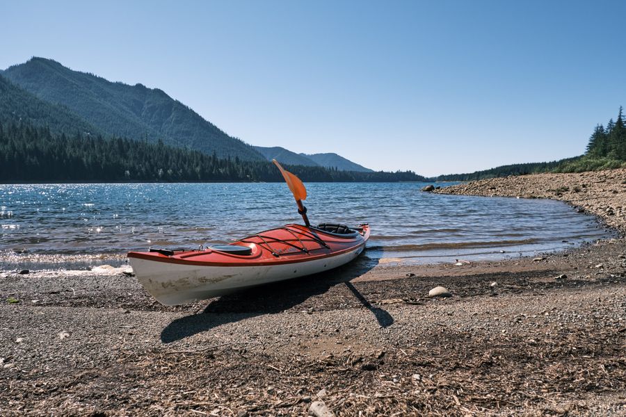 Kayak on the shore of Wynoochee Lake
